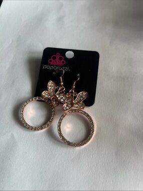 paparazzi Rose Gold Butterfly Hoop Earrings - Clear Crystal